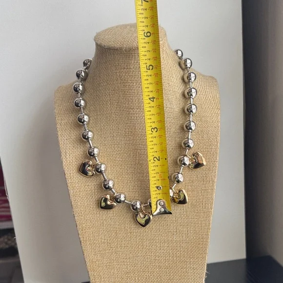 Silver and Gold Heart Charm Necklace - Picture 6 of 6